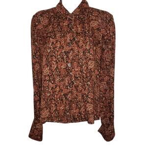 Vintage Barrie Pace Women's Sz 6 Floral Pleated Button Front Blouse (1684)